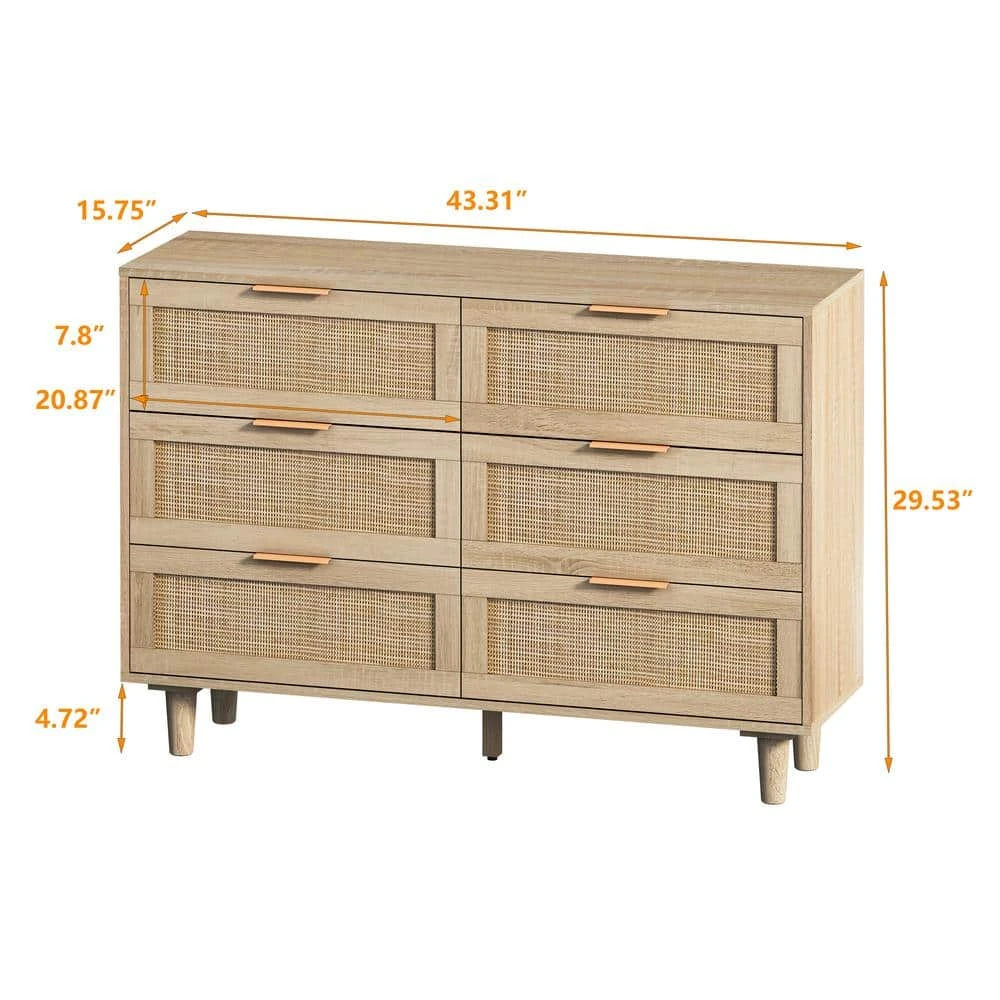 43.31 In. 6-Drawers Rattan Storage Cabinet Rattan Drawer, For Bedroom, Living Room, Natural 7 43.31 In. 6-Drawers Rattan Storage Cabinet Rattan Drawer, For Bedroom, Living Room, Natural - Image 7
