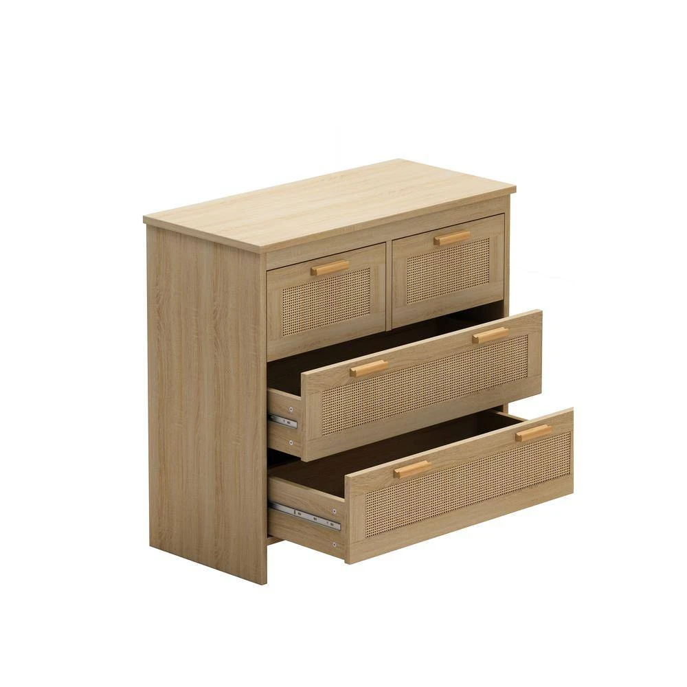 4 Drawers Rattan Cabinet, For Bedroom, Living Room, Dining Room, Hallways, Easy Assembly In Natural 3 4 Drawers Rattan Cabinet, For Bedroom, Living Room, Dining Room, Hallways, Easy Assembly In Natural - Image 3