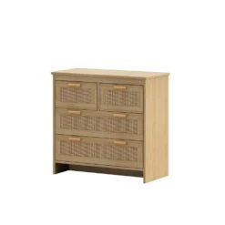 4 Drawers Rattan Cabinet, For Bedroom, Living Room, Dining Room, Hallways, Easy Assembly In Natural