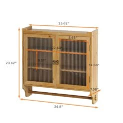 Vintage Glass Door Wall Cabinet With Storage & Towel Rack In Natural -FURITURE SALE SHOP natural tahanbath pantry organizers z w757p170145 66 1000