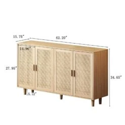 62.20"Elegant And Functional 4-Door Rattan Decorative Storage Cabinet, For Bedroom, Living Room, Office, In Natural -FURITURE SALE SHOP natural tahanbath pantry organizers z w757p190066 44 1000
