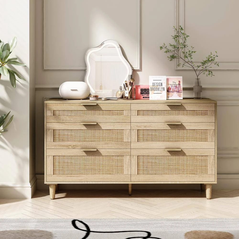 Natural Rattan 6-Drawer Dresser-Versatile Storage For Home 7 Natural Rattan 6-Drawer Dresser-Versatile Storage For Home - Image 7
