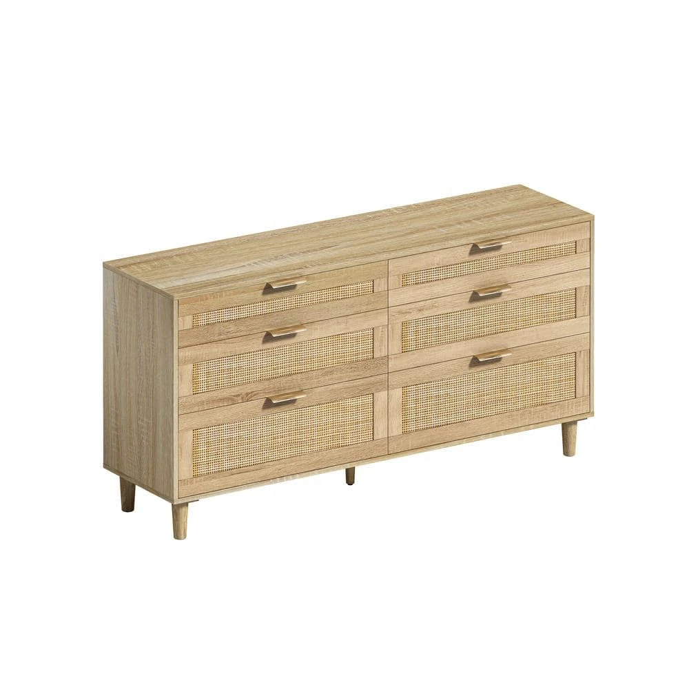 6-Drawer Rattan Dresser With Metal Handles & Wood Legs For Versatile Storage In Natural 1 6-Drawer Rattan Dresser With Metal Handles & Wood Legs For Versatile Storage In Natural