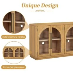4-Door Large Storage Buffet: Glass Doors, Arched Design In Natural Wood -FURITURE SALE SHOP natural wood tahanbath pantry organizers z w2729p199005 44 1000