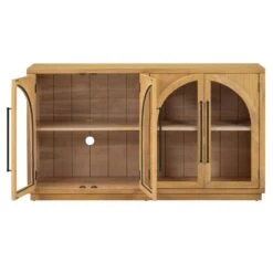 4-Door Large Storage Buffet: Glass Doors, Arched Design In Natural Wood -FURITURE SALE SHOP natural wood tahanbath pantry organizers z w2729p199005 4f 1000