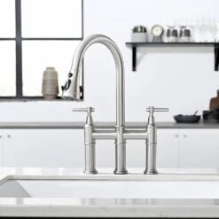 Double Handle Bridge Kitchen Faucet In Nickel 11 Double Handle Bridge Kitchen Faucet In Nickel -FURITURE SALE SHOP nickel tahanbath bridge kitchen faucets z1307 00n 8in us 1f 1000