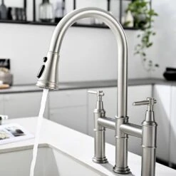 Double Handle Bridge Kitchen Faucet In Nickel 12 Double Handle Bridge Kitchen Faucet In Nickel -FURITURE SALE SHOP nickel tahanbath bridge kitchen faucets z1307 00n 8in us 44 1000