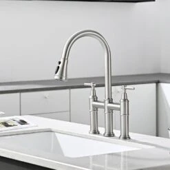 Double Handle Bridge Kitchen Faucet In Nickel 10 Double Handle Bridge Kitchen Faucet In Nickel -FURITURE SALE SHOP nickel tahanbath bridge kitchen faucets z1307 00n 8in us 4f 1000