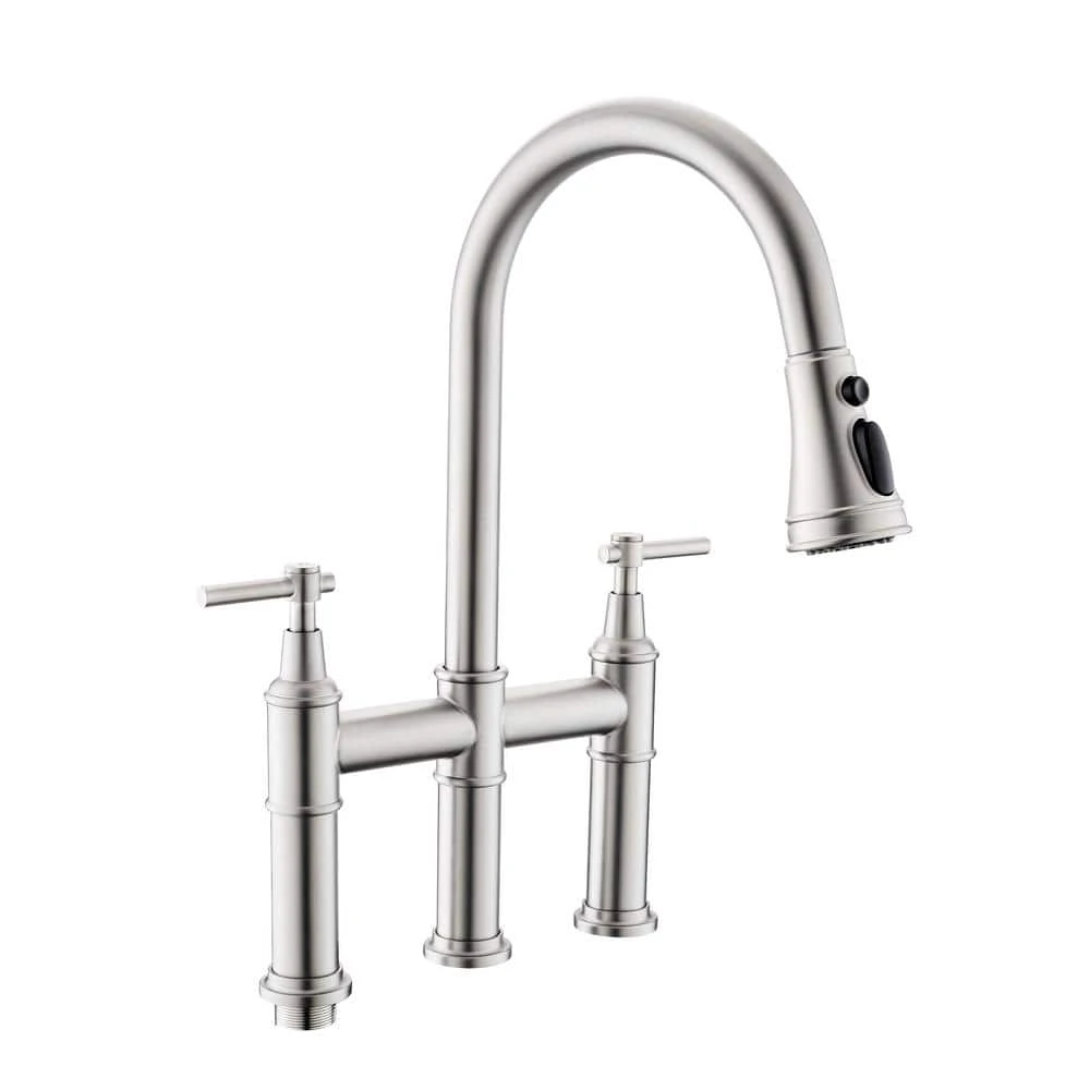 Double Handle Bridge Kitchen Faucet In Nickel 1 Double Handle Bridge Kitchen Faucet In Nickel