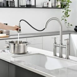 Double Handle Bridge Kitchen Faucet In Nickel 13 Double Handle Bridge Kitchen Faucet In Nickel -FURITURE SALE SHOP nickel tahanbath bridge kitchen faucets z1307 00n 8in us fa 1000