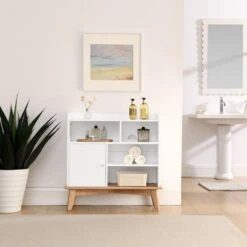 Colorblocking Storage Cabinet: Versatile Solid-Wood-Base Piece For Every Room In White