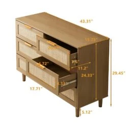 6 Drawers Rattan Dresser Rattan Drawer, Bedroom, Living Room In Oak -FURITURE SALE SHOP oak tahanbath pantry organizers z w75763040 fa 1000