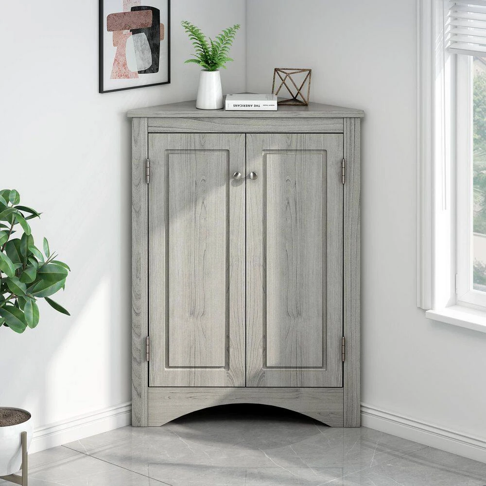 Oak Triangle Bathroom Storage Cabinet With Adjustable Shelves Freestanding Floor Cabinet For Home Kitchen 7 Oak Triangle Bathroom Storage Cabinet With Adjustable Shelves Freestanding Floor Cabinet For Home Kitchen - Image 7