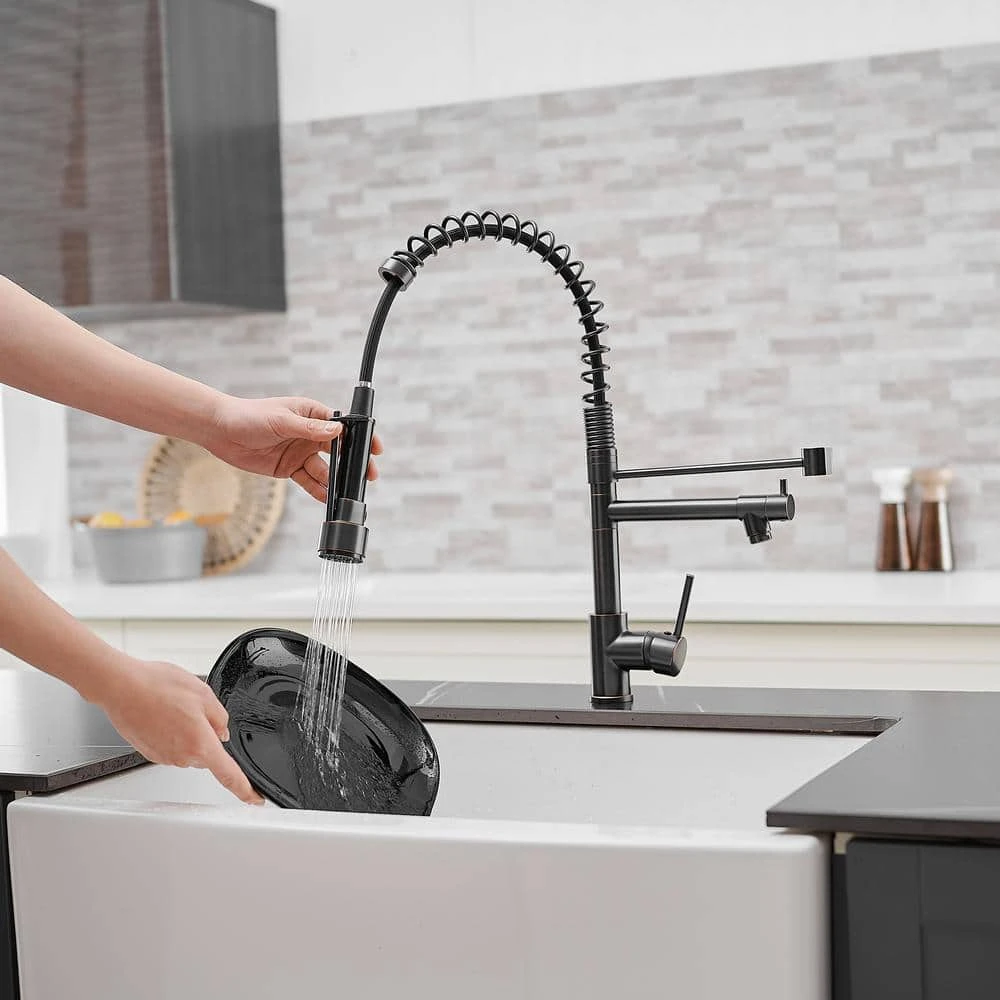 Single Handle Pull Down Sprayer Kitchen Faucet Single-Hole Brass Sink Basin Faucet In Oil Rubbed Bronze 4 Single Handle Pull Down Sprayer Kitchen Faucet Single-Hole Brass Sink Basin Faucet In Oil Rubbed Bronze - Image 4