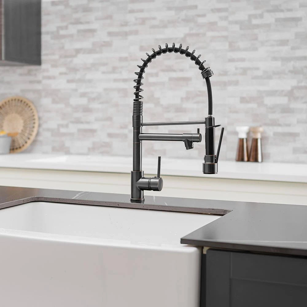 Single Handle Pull Down Sprayer Kitchen Faucet Single-Hole Brass Sink Basin Faucet In Oil Rubbed Bronze 2 Single Handle Pull Down Sprayer Kitchen Faucet Single-Hole Brass Sink Basin Faucet In Oil Rubbed Bronze - Image 2