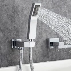 Single Handle 2-Spray 1.8 GPM Waterfall Bathtub Swivel Tub And Shower Faucet With Hand Shower In Polished Chrome 13 Single Handle 2-Spray 1.8 GPM Waterfall Bathtub Swivel Tub And Shower Faucet With Hand Shower In Polished Chrome -FURITURE SALE SHOP polished chrome bathtub shower faucet combos w1194 d93107cp kxc fa 1000