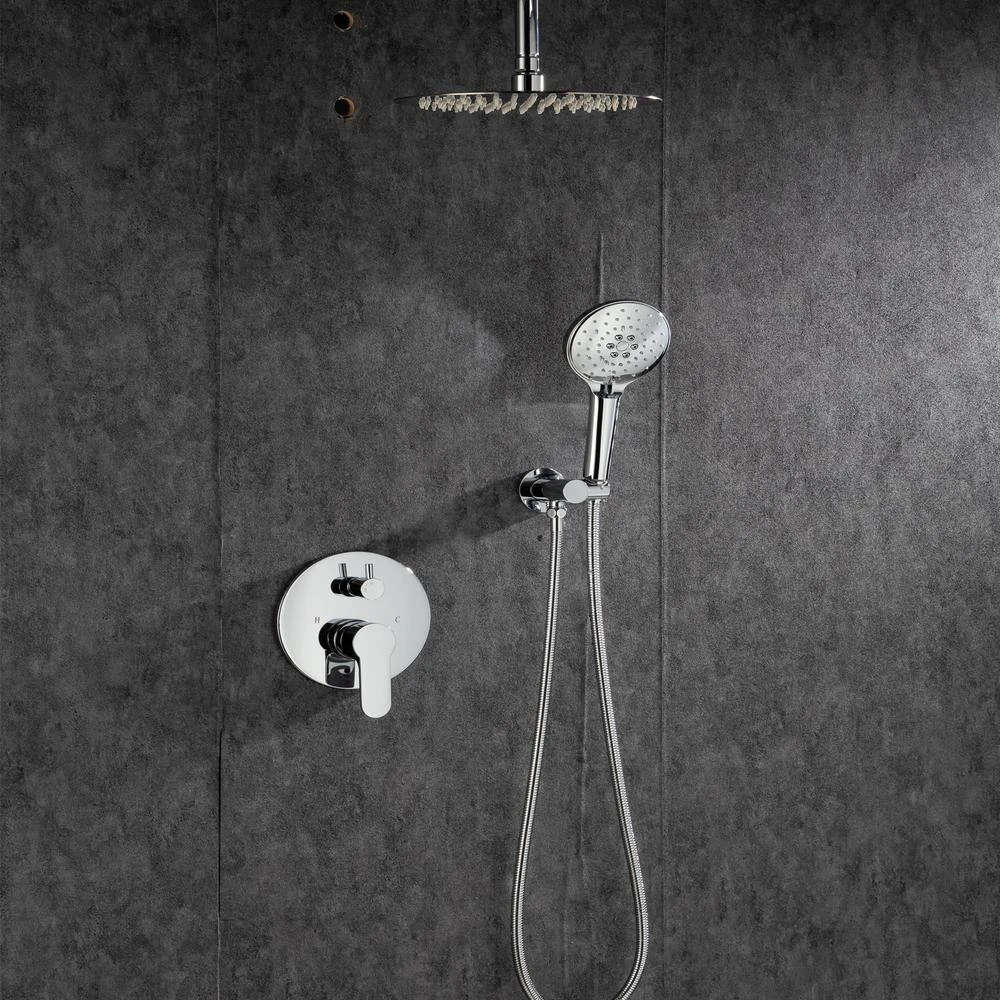 3-Spray Patterns With 2.5 GPM 12 In. Ceiling Mounted Dual Shower Heads Shower System Mix Set In Polished Chrome 7 3-Spray Patterns With 2.5 GPM 12 In. Ceiling Mounted Dual Shower Heads Shower System Mix Set In Polished Chrome - Image 7