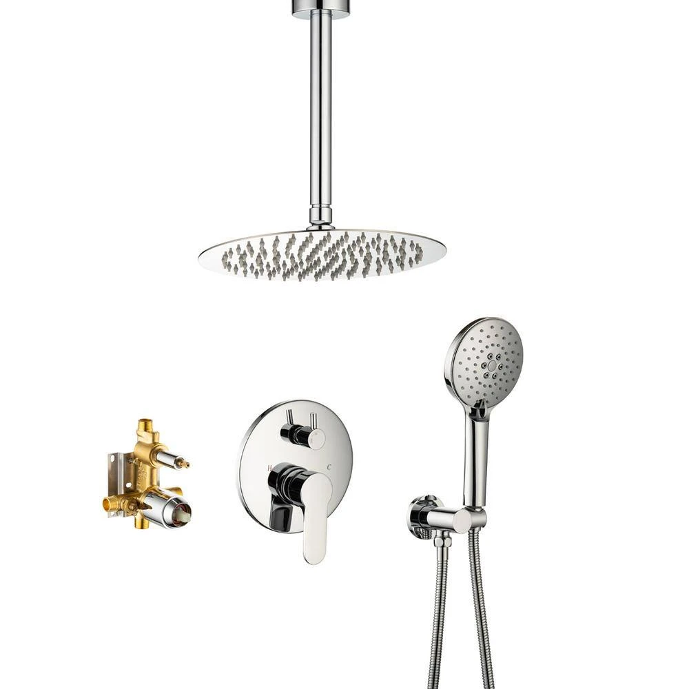 3-Spray Patterns With 2.5 GPM 12 In. Ceiling Mounted Dual Shower Heads Shower System Mix Set In Polished Chrome 1 3-Spray Patterns With 2.5 GPM 12 In. Ceiling Mounted Dual Shower Heads Shower System Mix Set In Polished Chrome