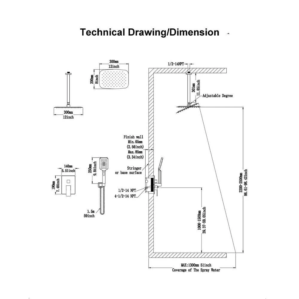 3-Spray Patterns With 2.5 GPM 12 In. Ceiling Mount Dual Shower Heads In Polished Chrome 3 3-Spray Patterns With 2.5 GPM 12 In. Ceiling Mount Dual Shower Heads In Polished Chrome - Image 3