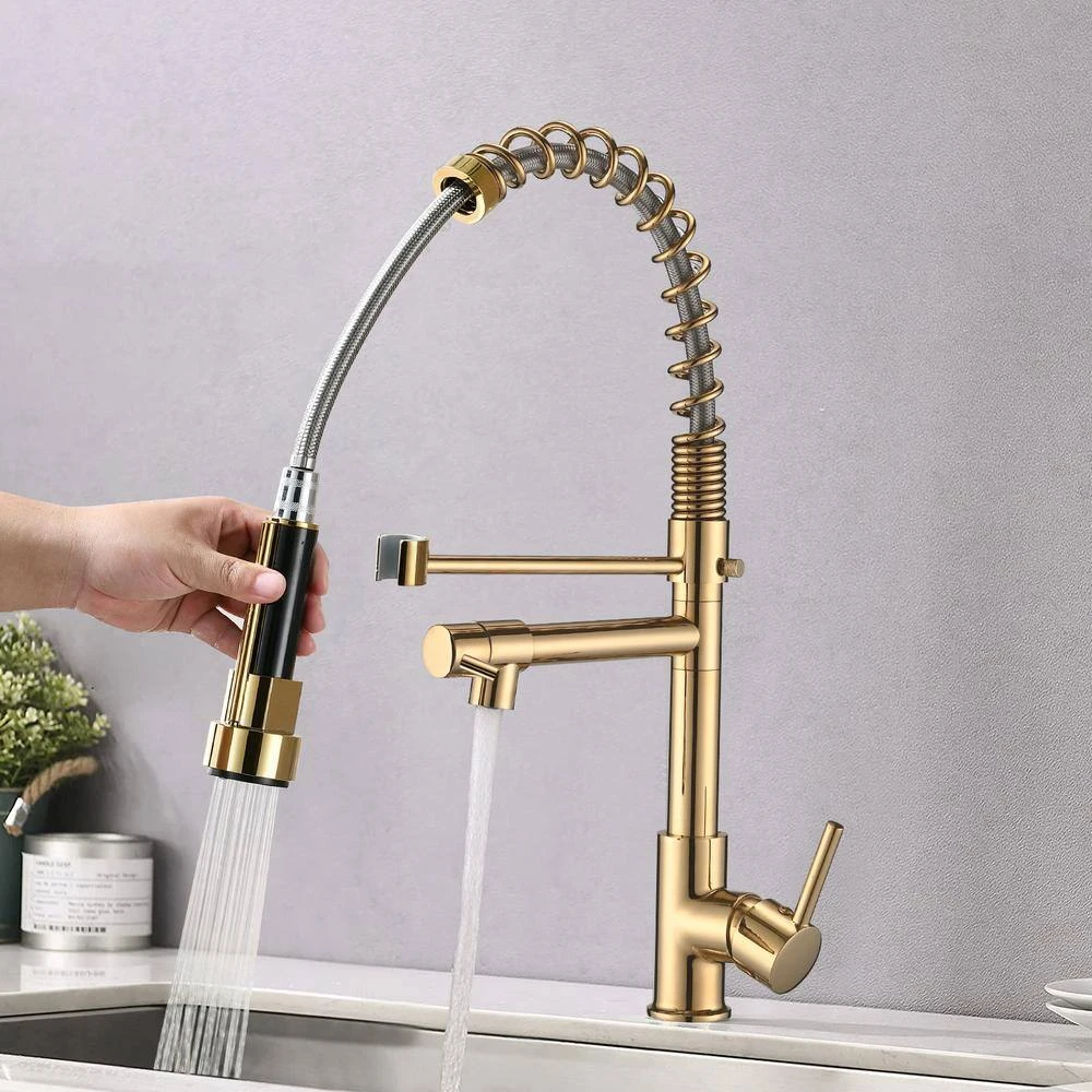 Single Handle Pull Down Sprayer Kitchen Faucet In Polished Gold 8 Single Handle Pull Down Sprayer Kitchen Faucet In Polished Gold - Image 8