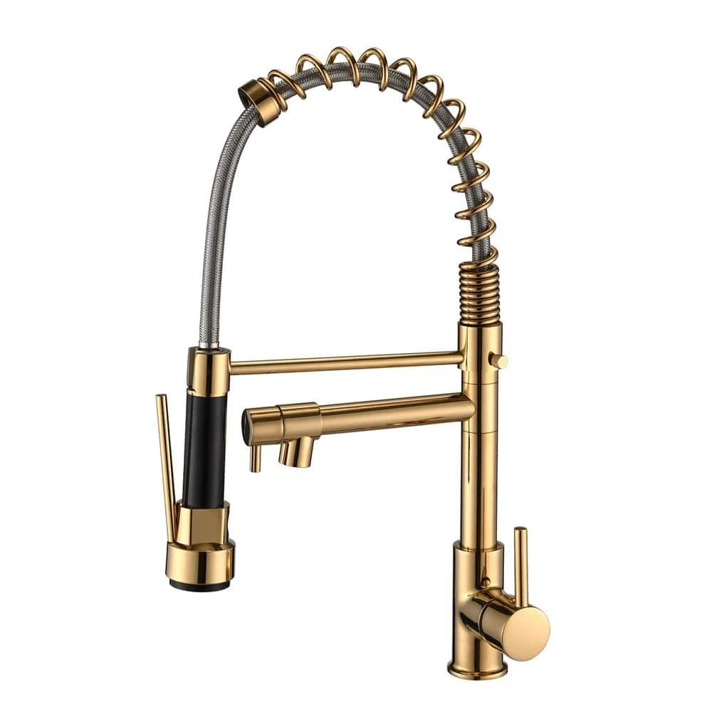 Single Handle Pull Down Sprayer Kitchen Faucet In Polished Gold 1 Single Handle Pull Down Sprayer Kitchen Faucet In Polished Gold