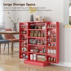 11.80 In. W X 23.60 In. D X 40.90 In. H Red MDF Freestanding Linen Cabinet With 12 Door Shelves And Double Doors In Red -FURITURE SALE SHOP red tahanbath linen cabinets ct xl p229098 1f 1000