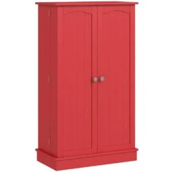 11.80 In. W X 23.60 In. D X 40.90 In. H Red MDF Freestanding Linen Cabinet With 12 Door Shelves And Double Doors In Red