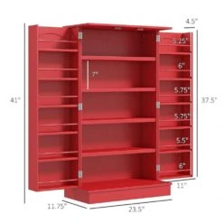 11.80 In. W X 23.60 In. D X 40.90 In. H Red MDF Freestanding Linen Cabinet With 12 Door Shelves And Double Doors In Red -FURITURE SALE SHOP red tahanbath linen cabinets ct xl p229098 c3 1000