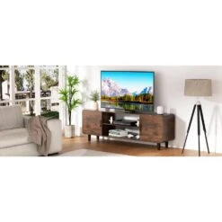 55-Inch TV Stand In Rustic Brown: Media Console Table With Storage Cabinets And Soft-Hinge Handles For Home Use 10 55-Inch TV Stand In Rustic Brown: Media Console Table With Storage Cabinets And Soft-Hinge Handles For Home Use -FURITURE SALE SHOP rustic brown tahanbath pantry organizers z dr hlrtt01z01n 4f 1000