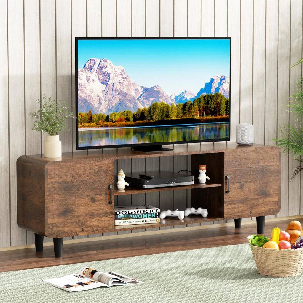 55-Inch TV Stand In Rustic Brown: Media Console Table With Storage Cabinets And Soft-Hinge Handles For Home Use 6 55-Inch TV Stand In Rustic Brown: Media Console Table With Storage Cabinets And Soft-Hinge Handles For Home Use - Image 6
