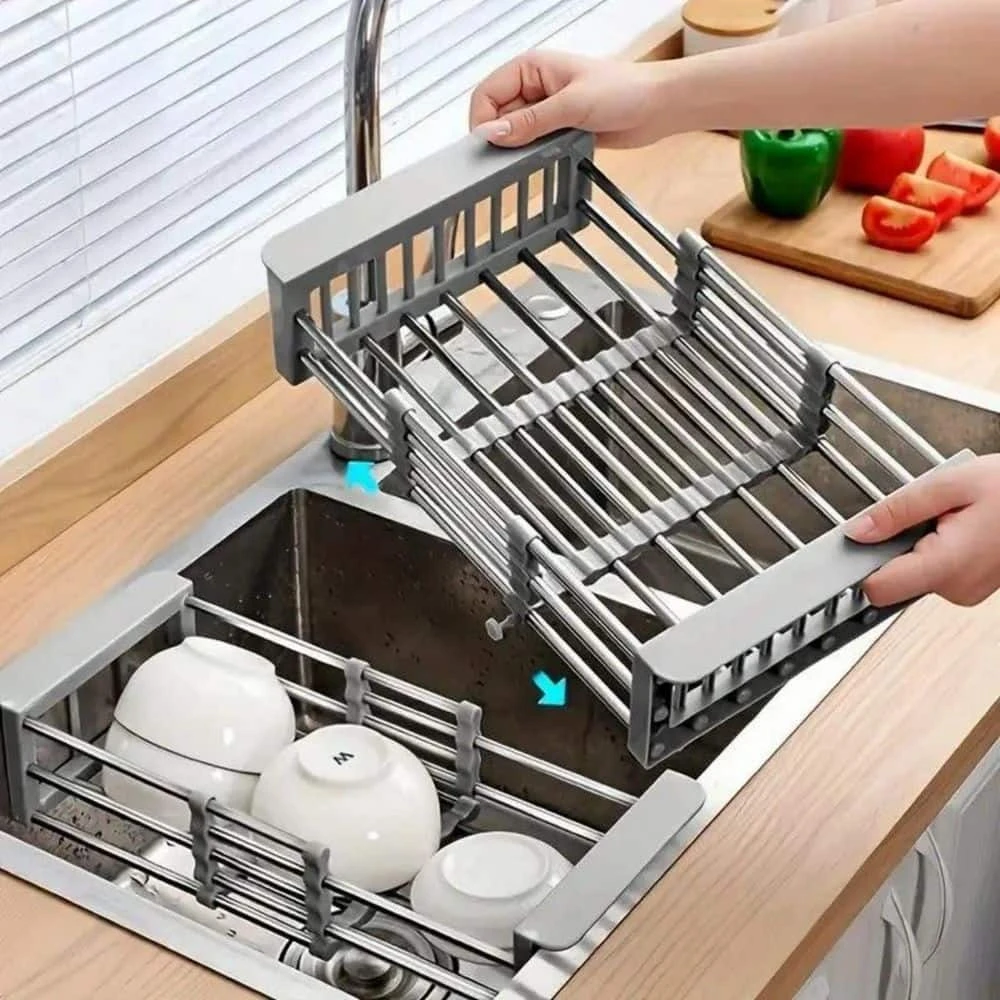 Silver Stainless Steel Retractable Dish Rack To Solve Fruit And Vegetable Solution 10 Silver Stainless Steel Retractable Dish Rack To Solve Fruit And Vegetable Solution - Image 10