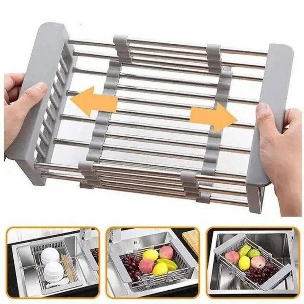 Silver Stainless Steel Retractable Dish Rack To Solve Fruit And Vegetable Solution 5 Silver Stainless Steel Retractable Dish Rack To Solve Fruit And Vegetable Solution - Image 5