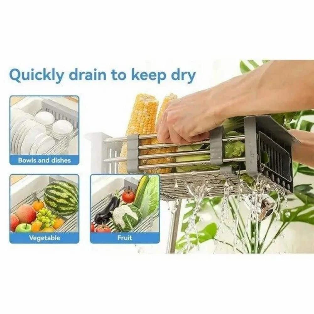 Silver Stainless Steel Retractable Dish Rack To Solve Fruit And Vegetable Solution 3 Silver Stainless Steel Retractable Dish Rack To Solve Fruit And Vegetable Solution - Image 3