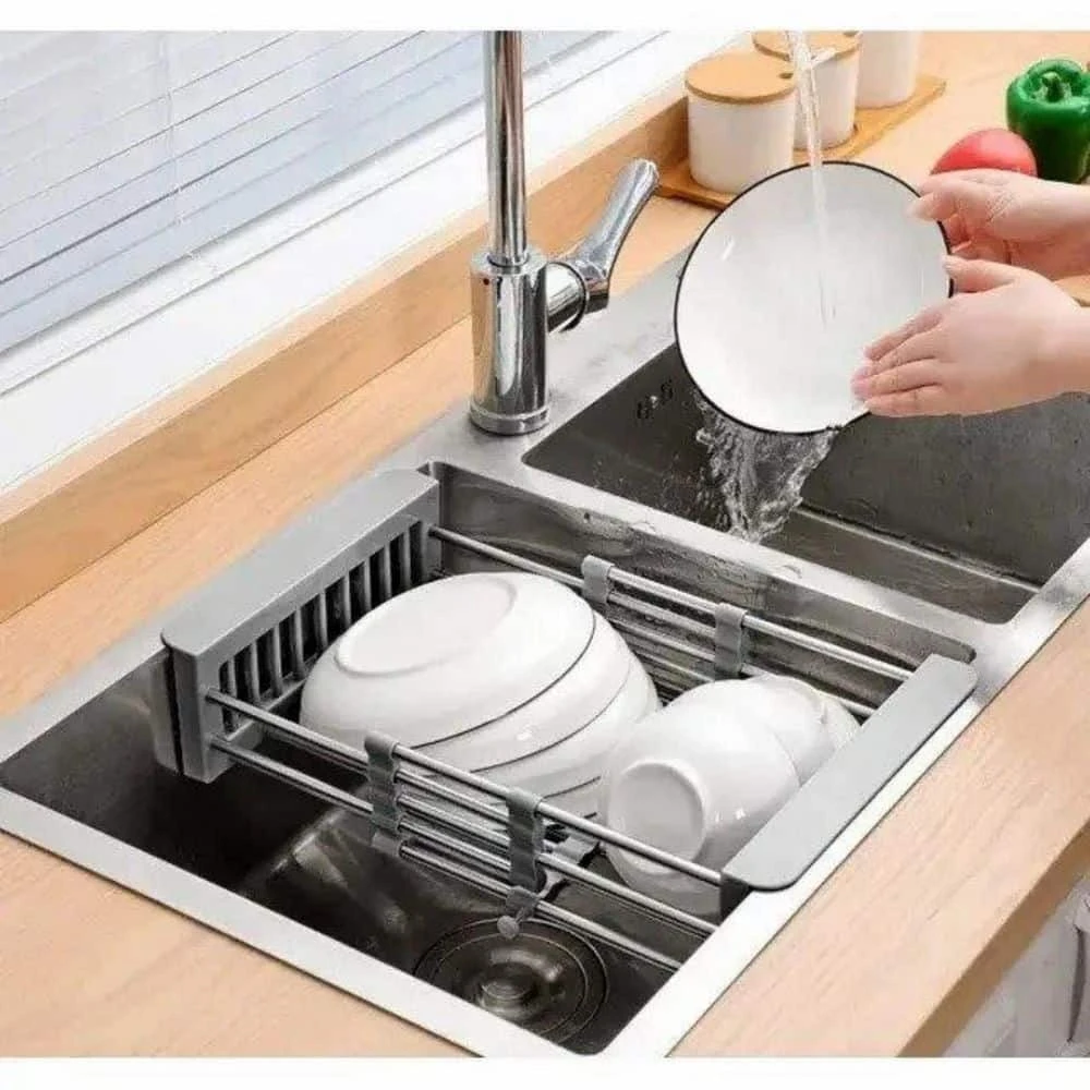 Silver Stainless Steel Retractable Dish Rack To Solve Fruit And Vegetable Solution 2 Silver Stainless Steel Retractable Dish Rack To Solve Fruit And Vegetable Solution - Image 2