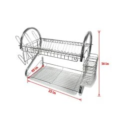 2 Tier Chrome S-Shaped Dish Rack With Side-Mounting Mug Stand And Cutlery Holder -FURITURE SALE SHOP silver tahanbath dish racks ct cl ha6fhj 44 1000