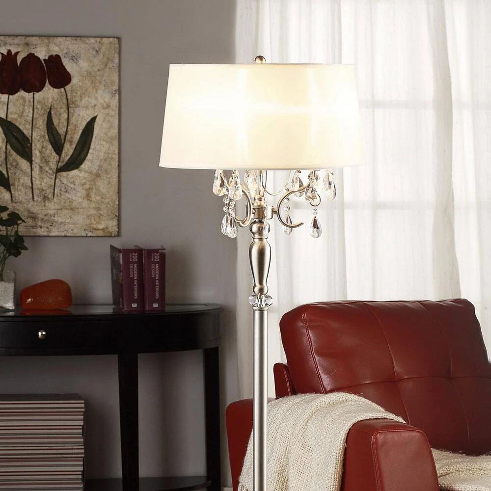 62 In. Silver Modern 1-Light Smart 1-Way (On/Off) Standard Floor Lamp For Living Room With Linen Drum Shade 2 62 In. Silver Modern 1-Light Smart 1-Way (On/Off) Standard Floor Lamp For Living Room With Linen Drum Shade - Image 2