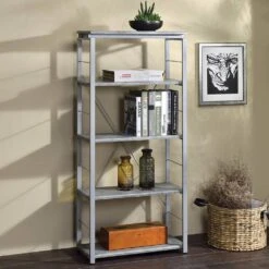 24 In. W X 11 In. D X 54 In. H Silver Wood Freestanding Linen Cabinet With 5 Shelves For Home Office In Silver -FURITURE SALE SHOP silver tahanbath linen cabinets ct xl p326185 31 1000