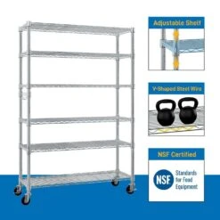6-Tier Adjustable Wire Shelving Unit (48x18x72 In., Silver) -FURITURE SALE SHOP silver tahanbath pantry organizers z ct 183120b5 4f 1000