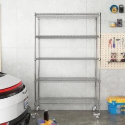 47 In. Heavy-Duty Adjustable Rolling Metal Shelf: 5-Tier Storage Solution For Kitchen, Closet And More In Silver -FURITURE SALE SHOP silver tahanbath pantry organizers z t2398p286350 76 1000