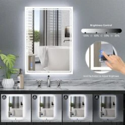 24 In. W X 40 In. L Framed Rectangular Aluminium Dimmable Wall Bathroom Vanity Mirror In Silver With LED Light -FURITURE SALE SHOP silver tahanbath vanity mirrors q dr fyh0604 hh 44 1000