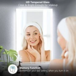 24 In. W X 40 In. L Framed Rectangular Aluminium Dimmable Wall Bathroom Vanity Mirror In Silver With LED Light -FURITURE SALE SHOP silver tahanbath vanity mirrors q dr fyh0604 hh 4f 1000