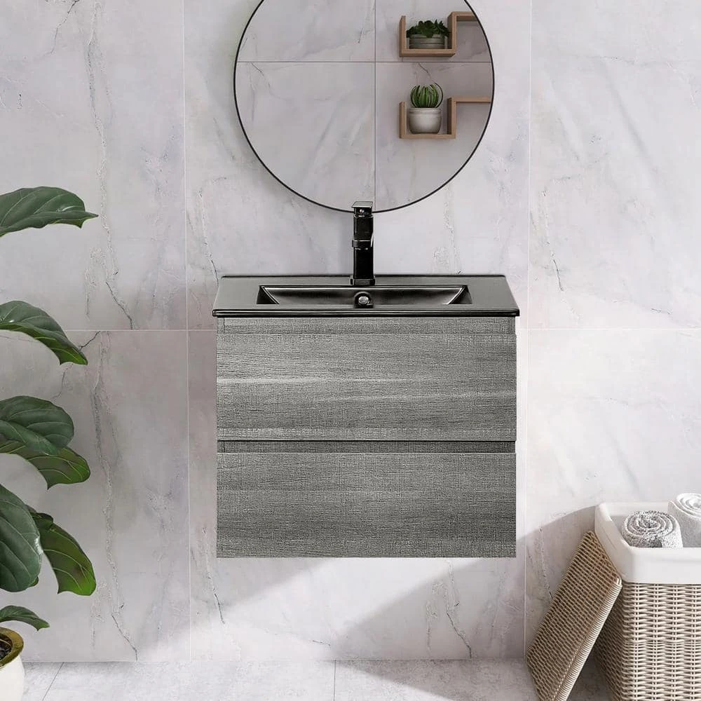 18 In. W X 19 In. H Bath Vanity In Gray With MDF Vanity Top In Black With Black Basin (1*Sink) 10 18 In. W X 19 In. H Bath Vanity In Gray With MDF Vanity Top In Black With Black Basin (1*Sink) - Image 10