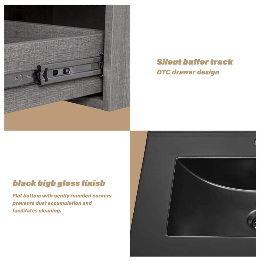 18 In. W X 19 In. H Bath Vanity In Gray With MDF Vanity Top In Black With Black Basin (1*Sink) 5 18 In. W X 19 In. H Bath Vanity In Gray With MDF Vanity Top In Black With Black Basin (1*Sink) - Image 5