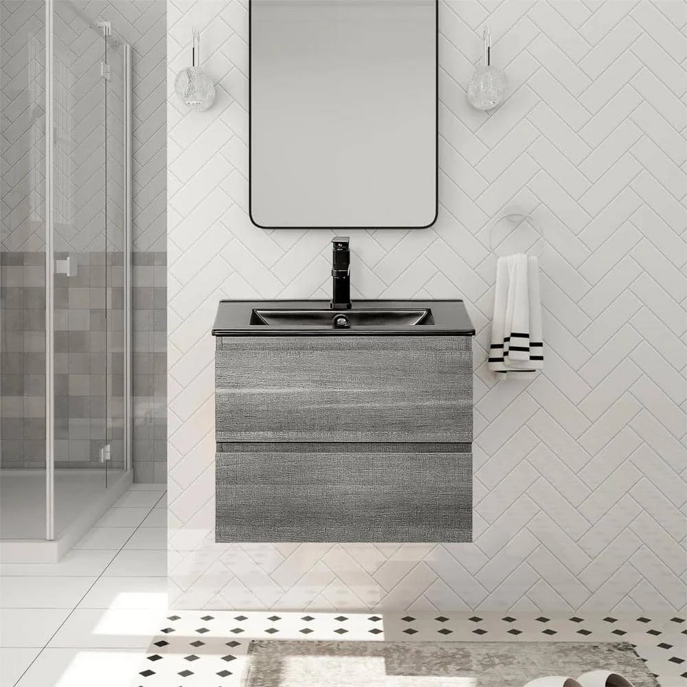 18 In. W X 19 In. H Bath Vanity In Gray With MDF Vanity Top In Black With Black Basin (1*Sink) 2 18 In. W X 19 In. H Bath Vanity In Gray With MDF Vanity Top In Black With Black Basin (1*Sink) - Image 2