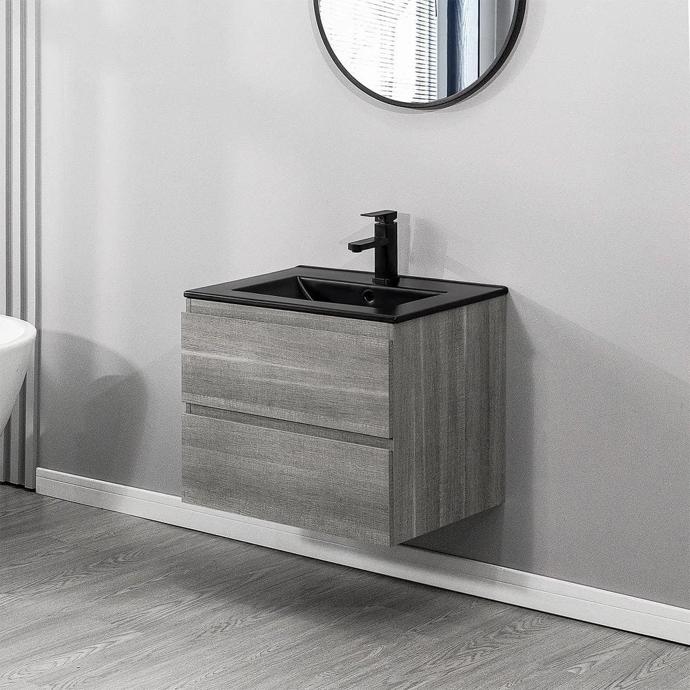 18 In. W X 19 In. H Bath Vanity In Gray With MDF Vanity Top In Black With Black Basin (1*Sink) 8 18 In. W X 19 In. H Bath Vanity In Gray With MDF Vanity Top In Black With Black Basin (1*Sink) - Image 8