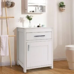 18 In. W Bathroom Modern Pedestal Vanity, Sink Storage Cabinet -FURITURE SALE SHOP tahanbath bathroom vanities with tops q xuyan k2160wh 44 1000