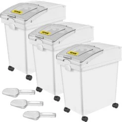 3-Piece 5.2 Gal. Ingredient Storage Bins-PP Flour Bins With Wheels, Scoop And Sliding Lid (White)