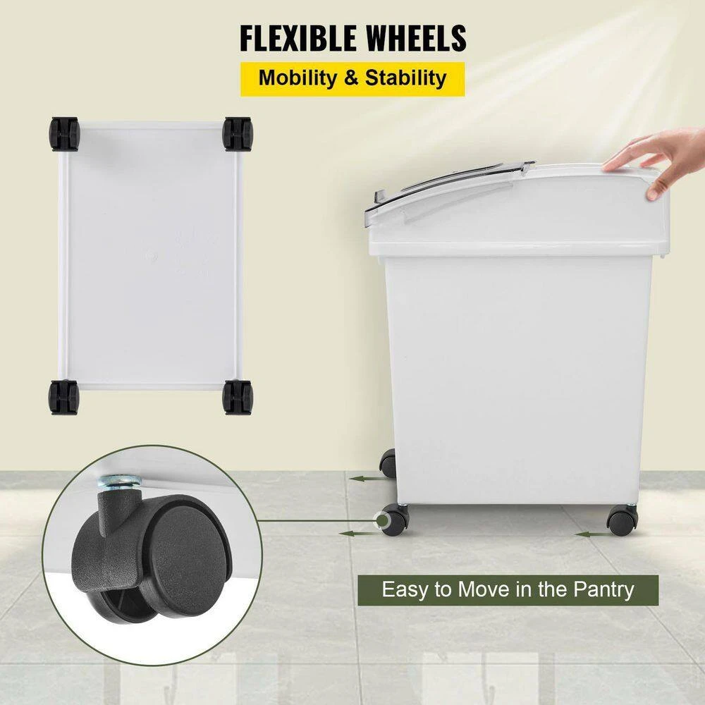 3-Piece 5.2 Gal. Ingredient Storage Bins-PP Flour Bins With Wheels, Scoop And Sliding Lid (White) 7 3-Piece 5.2 Gal. Ingredient Storage Bins-PP Flour Bins With Wheels, Scoop And Sliding Lid (White) - Image 7