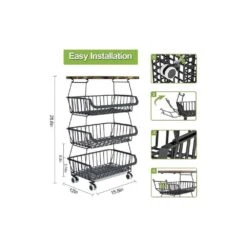 4 Tier Fruit Storage Basket, Fruit Vegetable Cart With Solid Wood, Kitchen Storage Rack With Rollers For Pantry -FURITURE SALE SHOP tahanbath fruit baskets z d0102hqtw6y 1f 1000