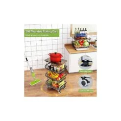 4 Tier Fruit Storage Basket, Fruit Vegetable Cart With Solid Wood, Kitchen Storage Rack With Rollers For Pantry -FURITURE SALE SHOP tahanbath fruit baskets z d0102hqtw6y 66 1000